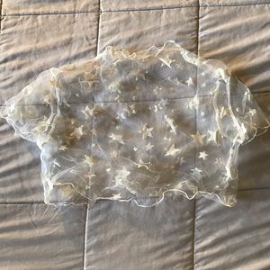 SHEIN WHITE CROPPED SHEER STAR TEE // FESTIVAL TEE